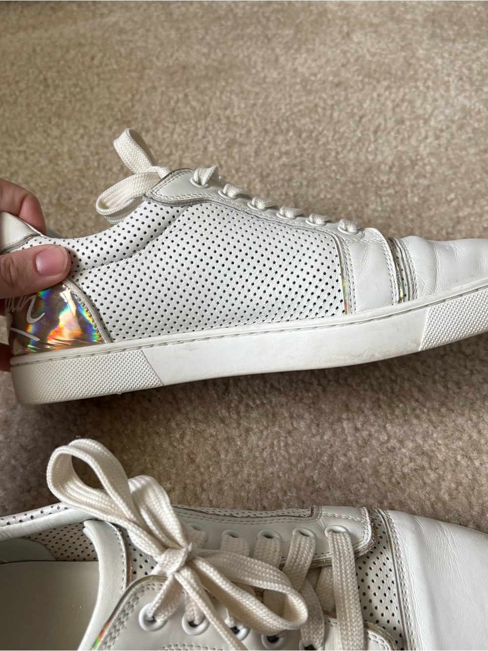 Christian Louboutin Fun Viara Flat Sneakers Bianco Holographic Logo Womens 38.5 - Picture 9 of 15